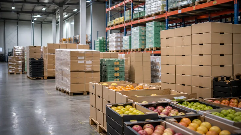 Plataforma logística alimentaria genérica con cajas sin marcas