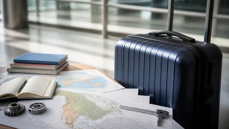 Maleta genérica junto a material técnico y mapas de formación internacional