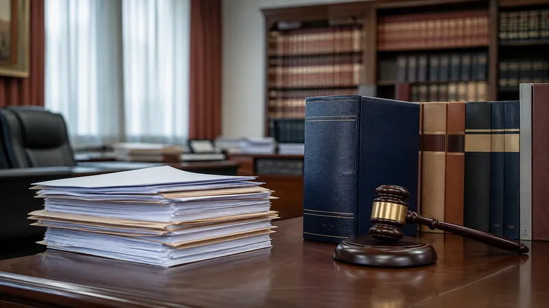 Sala judicial genérica con libros y documentación constitucional