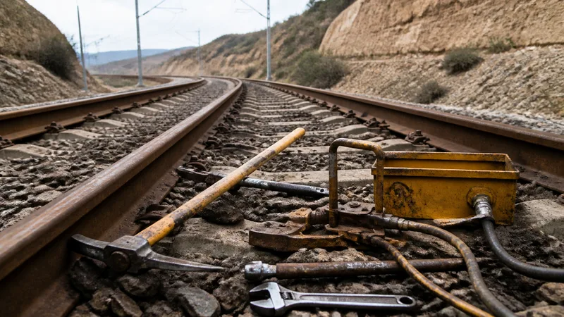 Vías ferroviarias genéricas con herramientas de mantenimiento