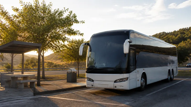 Autobús interurbano genérico en un área de descanso