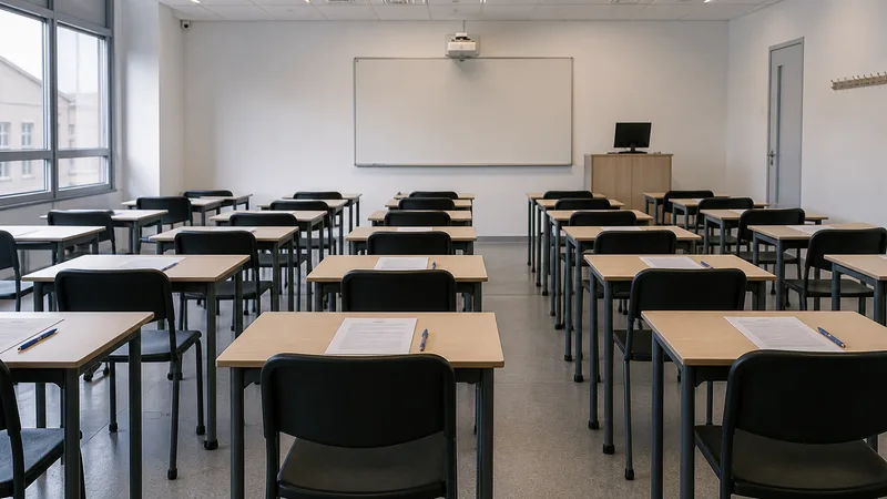 Aula de examen genérica preparada para una prueba sanitaria