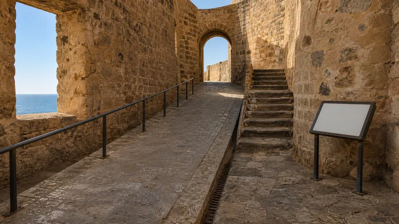 Rampa y escalera dentro de unas fortificaciones ficticias