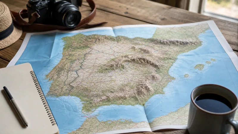 Mapa físico genérico de España con elementos de planificación