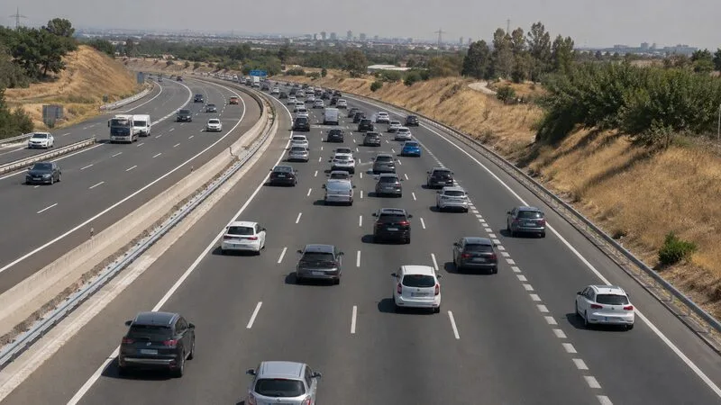 Tráfico intenso en una autovía española durante la operación de regreso de agosto