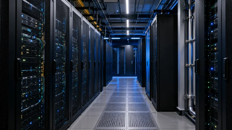 Pasillo de servidores en un centro de datos moderno